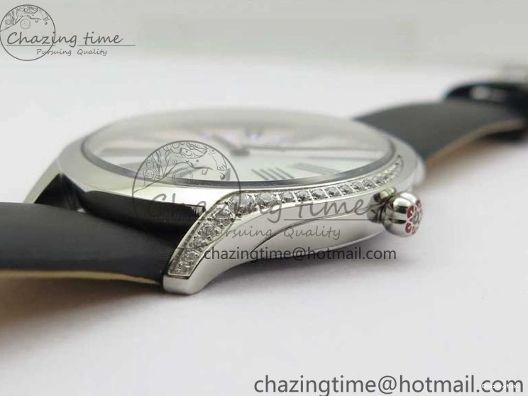 0406 ZeroBulk Ladies’ De Ville Trésor Diamond SS 3AF 1:1 Best Edition White Dial Black Markers On Black fabric strap Swiss Quartz 7880